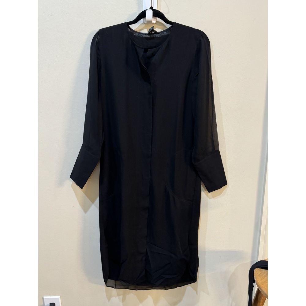 Club Monaco Sheer Long Sleeve Silk Shirtdress black size 0 NWT $229 Belted - Picture 4 of 13